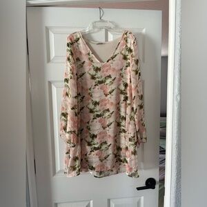Dainty Hooligan Long Sleeve Off White and Pink Floral Dress - size Medium